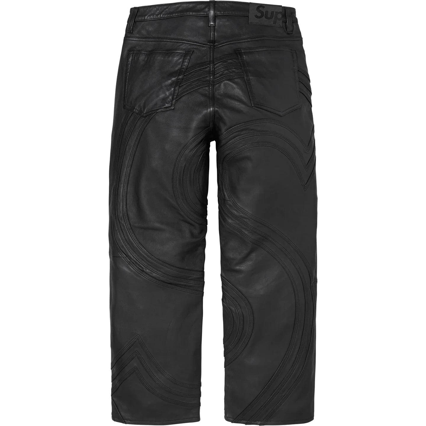 Supreme S Logo Leather Baggy 5-Pocket Jean Black