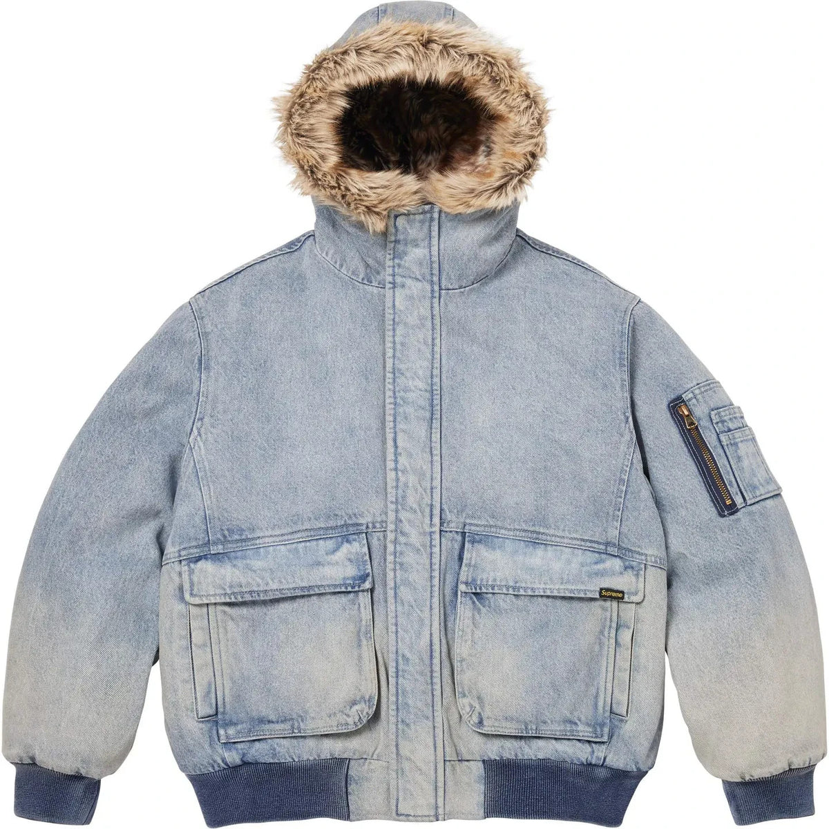 Supreme Reversible Faux Fur Hooded Work Jacket Denim