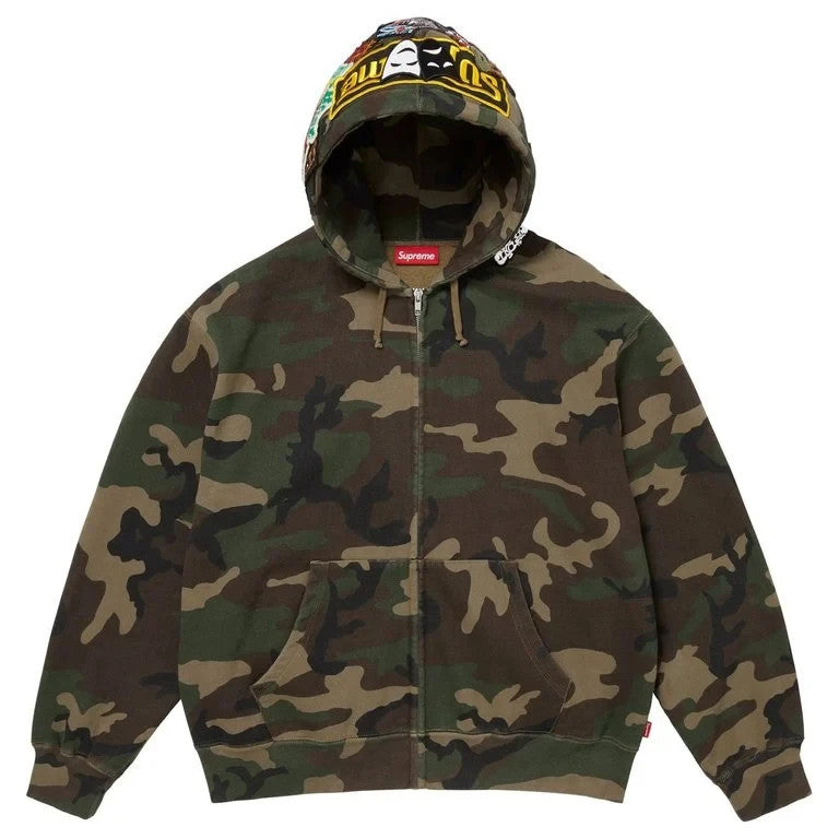 Supreme Patches Zip Up Hooded Sweatshirt Woodland Camo