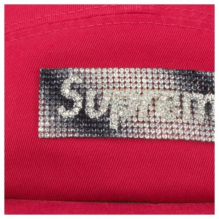 Supreme Rhinestone Label Camp Cap Red