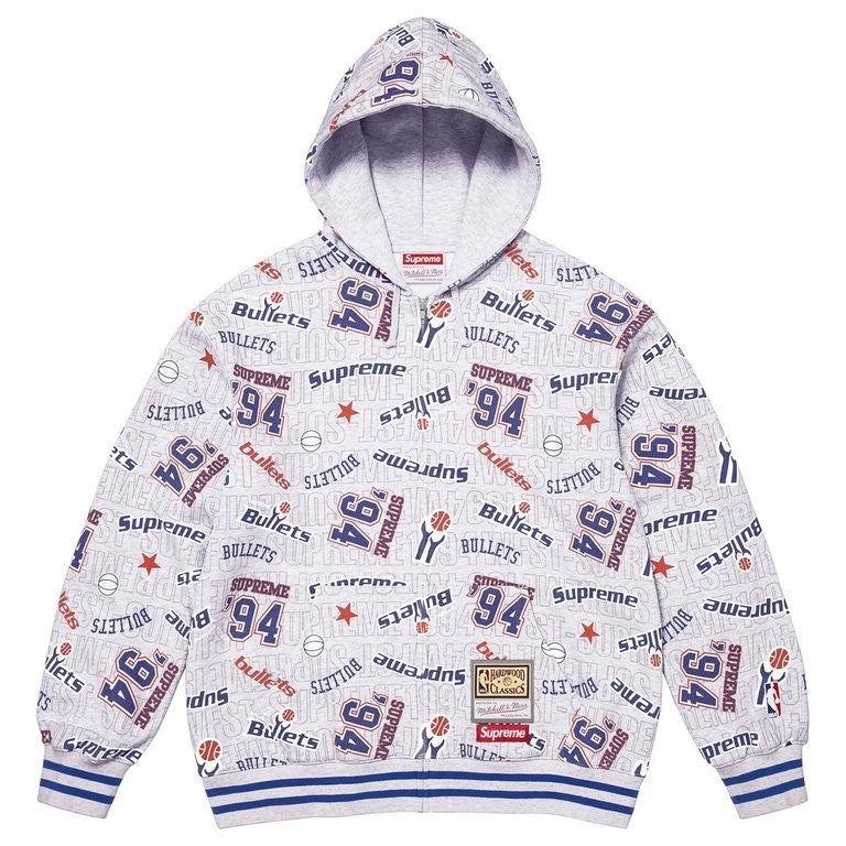 Supreme x Mitchell & Ness Teams Zip Up Hooded Sweatshirt Ash Grey