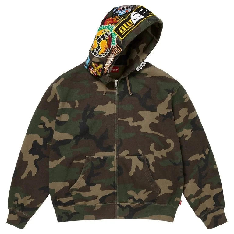 Supreme Patches Zip Up Hooded Sweatshirt Woodland Camo