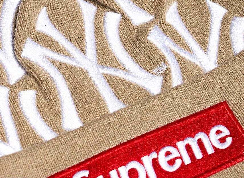 Supreme New York Yankees New Era Box Logo Beanie Tan
