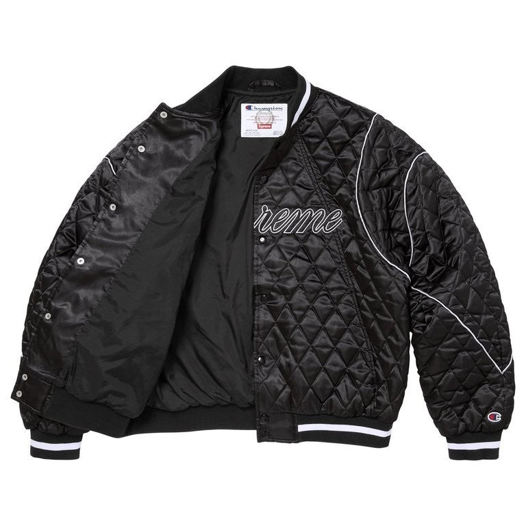 Supreme x Champion Quilted Satin Varsity Jacket Black