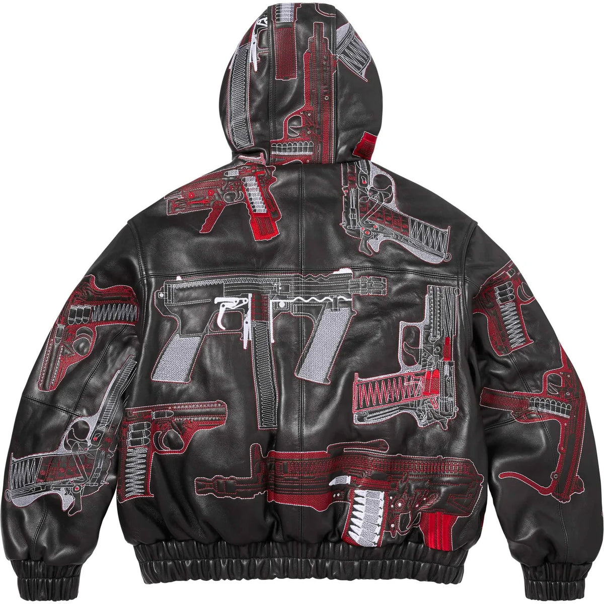 Supreme Guns Embroidered Hooded Leather Jacket Black