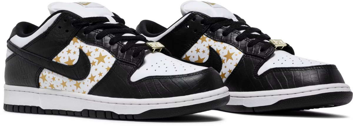 DH3228-102 Supreme Ã Nike SB Dunk Low OG QS Gold Stars "White/Black" (Men's)
