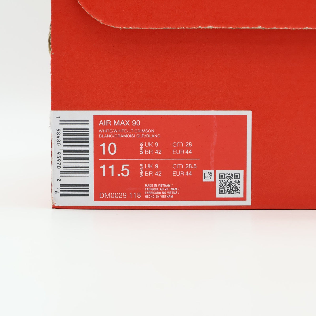 DM0029-118 Nike Air Max 90 White Light Crimson White (Men's)