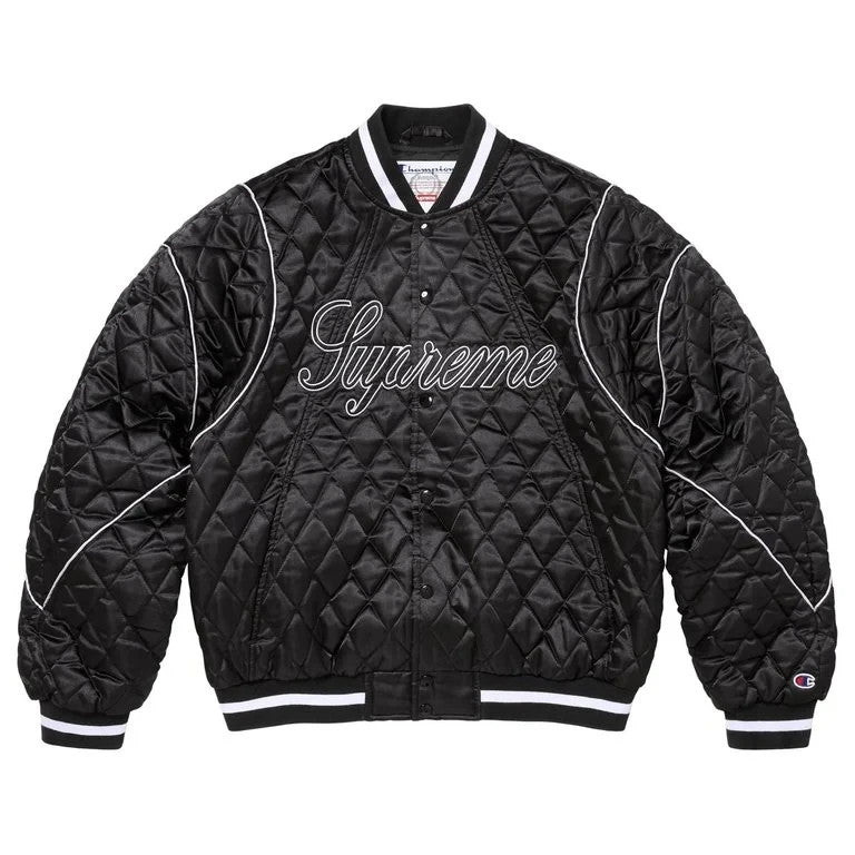 Supreme x Champion Quilted Satin Varsity Jacket Black