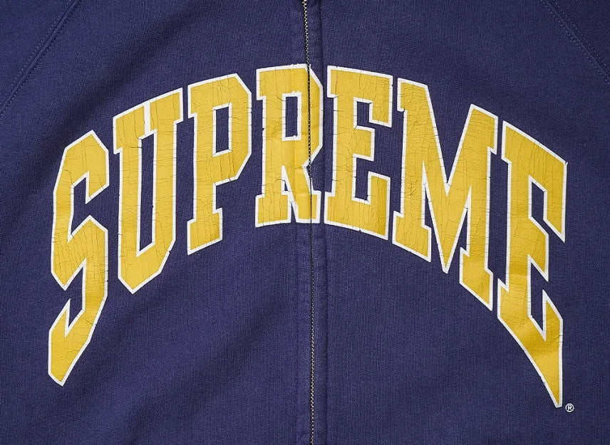 Supreme Cracked Raglan Zip Up Hooded Sweatshirt "Washed Navy"