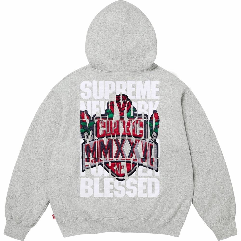 Supreme Blessed Applique Zip Up Hooded Sweatshirt Heather Grey