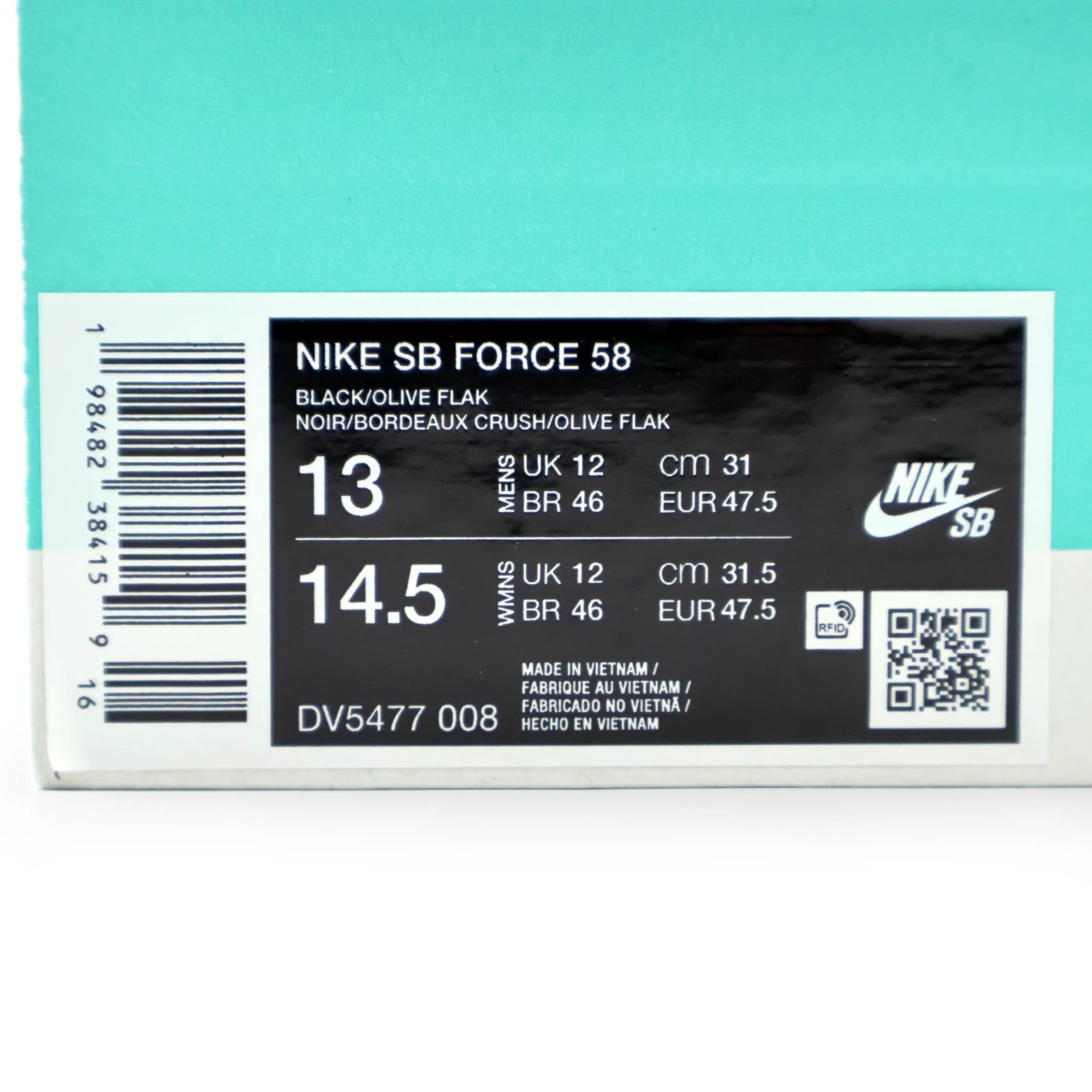 DV5477-008 Nike SB Force 58 Black Burgundy Crush Off Noir Olive Flak (Men's)