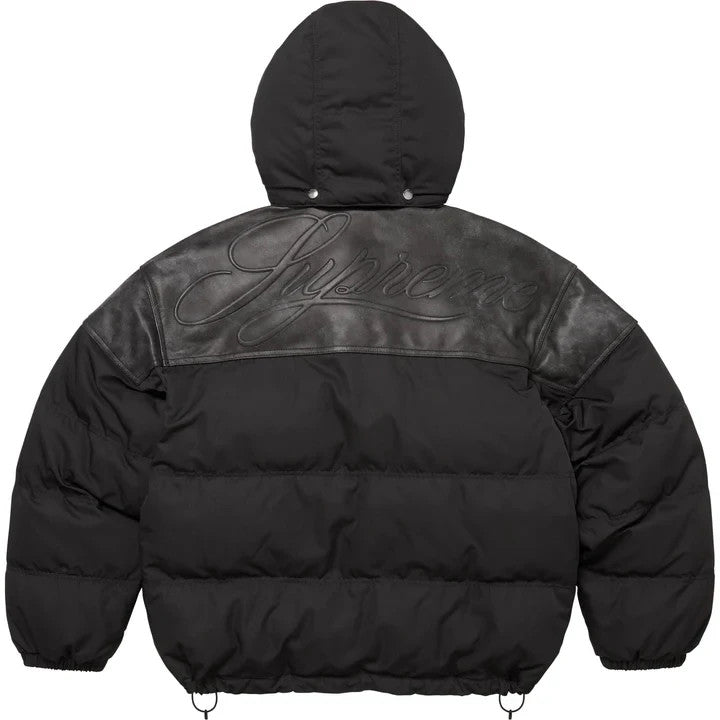 Supreme Leather Yoke Puffer Jacket Black