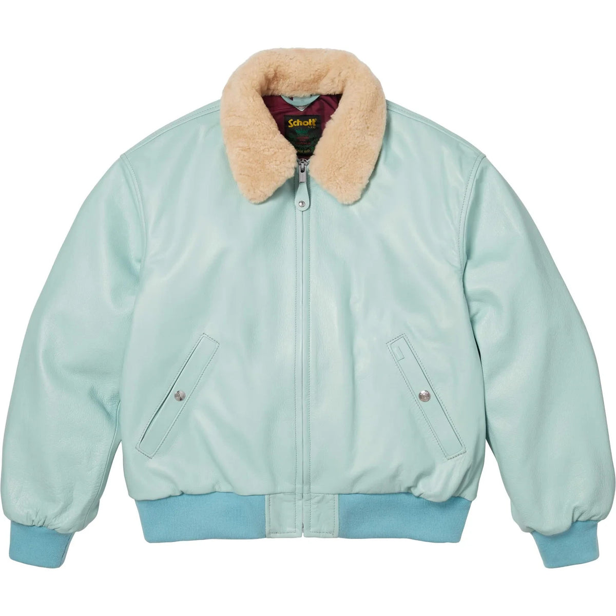 Supreme x Schott Shearling Collar Bomber Jacket Light Blue