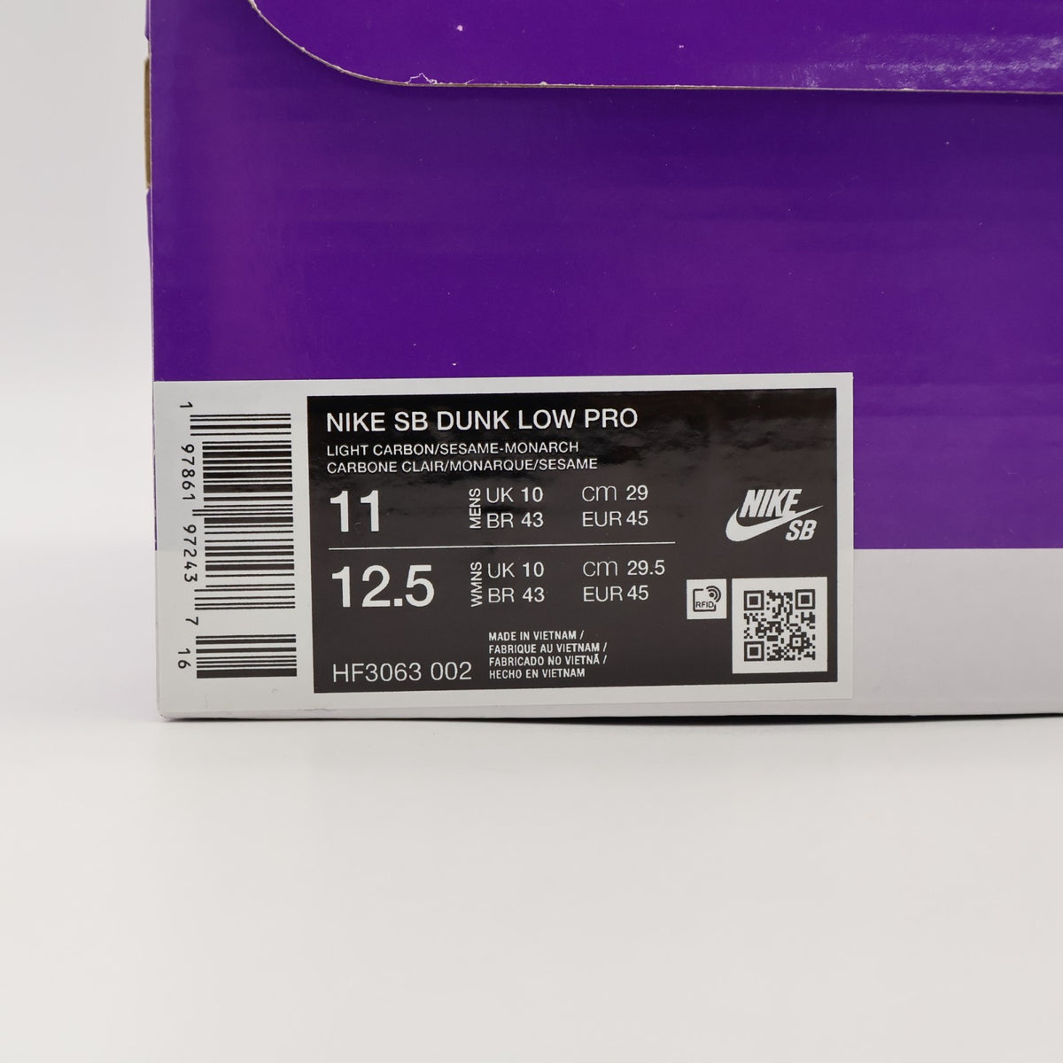 HF3063-002 Nike SB Dunk Low Pro Light Carbon and Monarch (Men's)