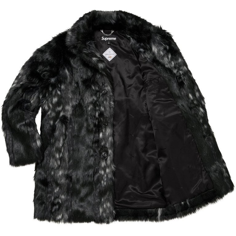 Supreme Lynx Faux Fur WINDSTOPPER Overcoat Black