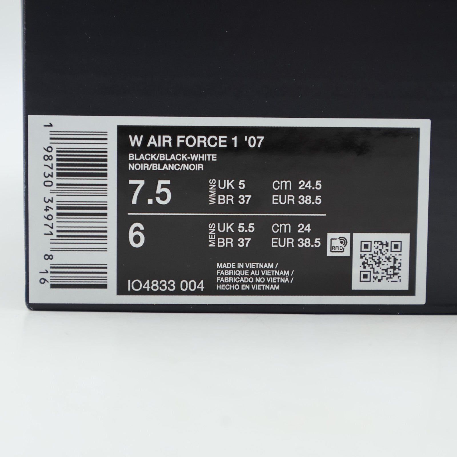IO4833-004 Nike Air Force 1 '07 Black (Women's)