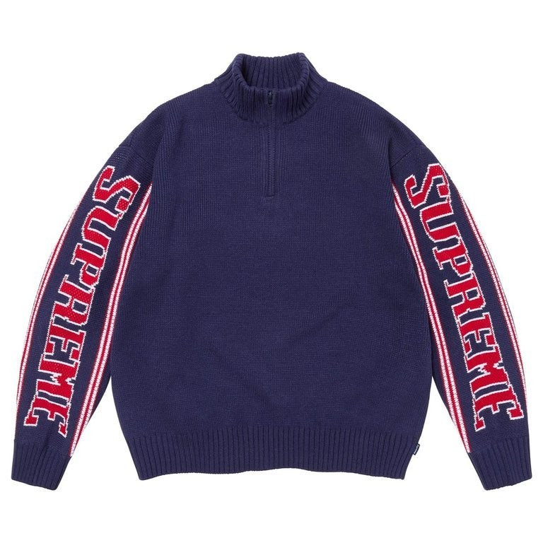 Supreme Jacquard Sleeve Half Zip Sweater Navy