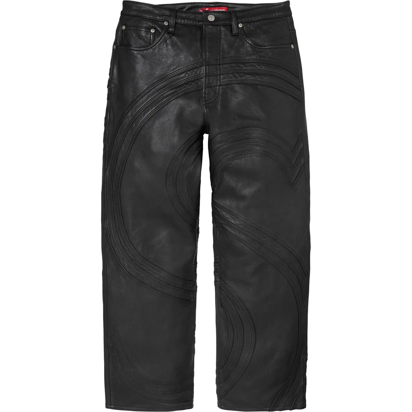 Supreme S Logo Leather Baggy 5-Pocket Jean Black