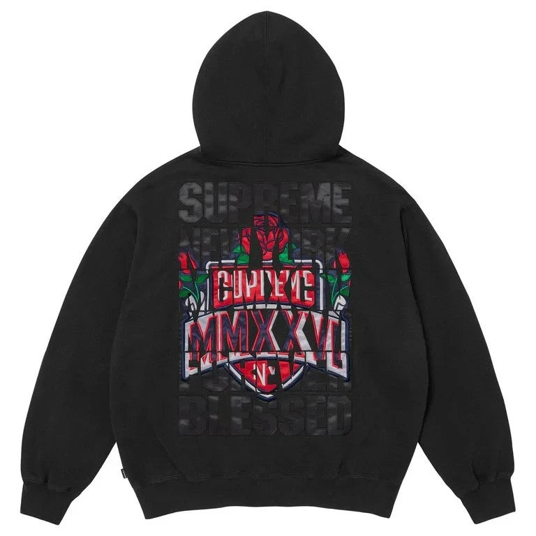 Supreme Blessed Applique Zip Up Hooded Sweatshirt Black