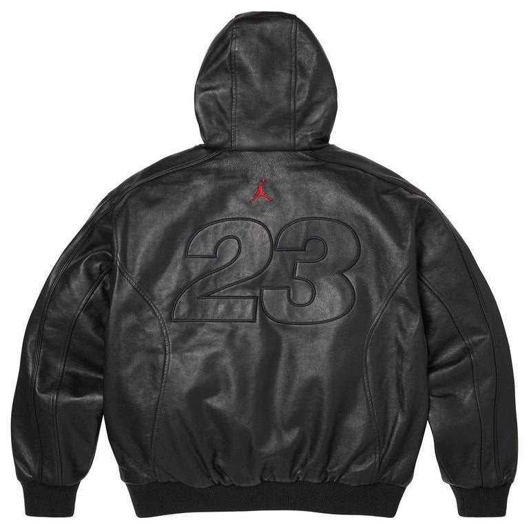 Supreme x Jordan Hooded Leather Jacket Black
