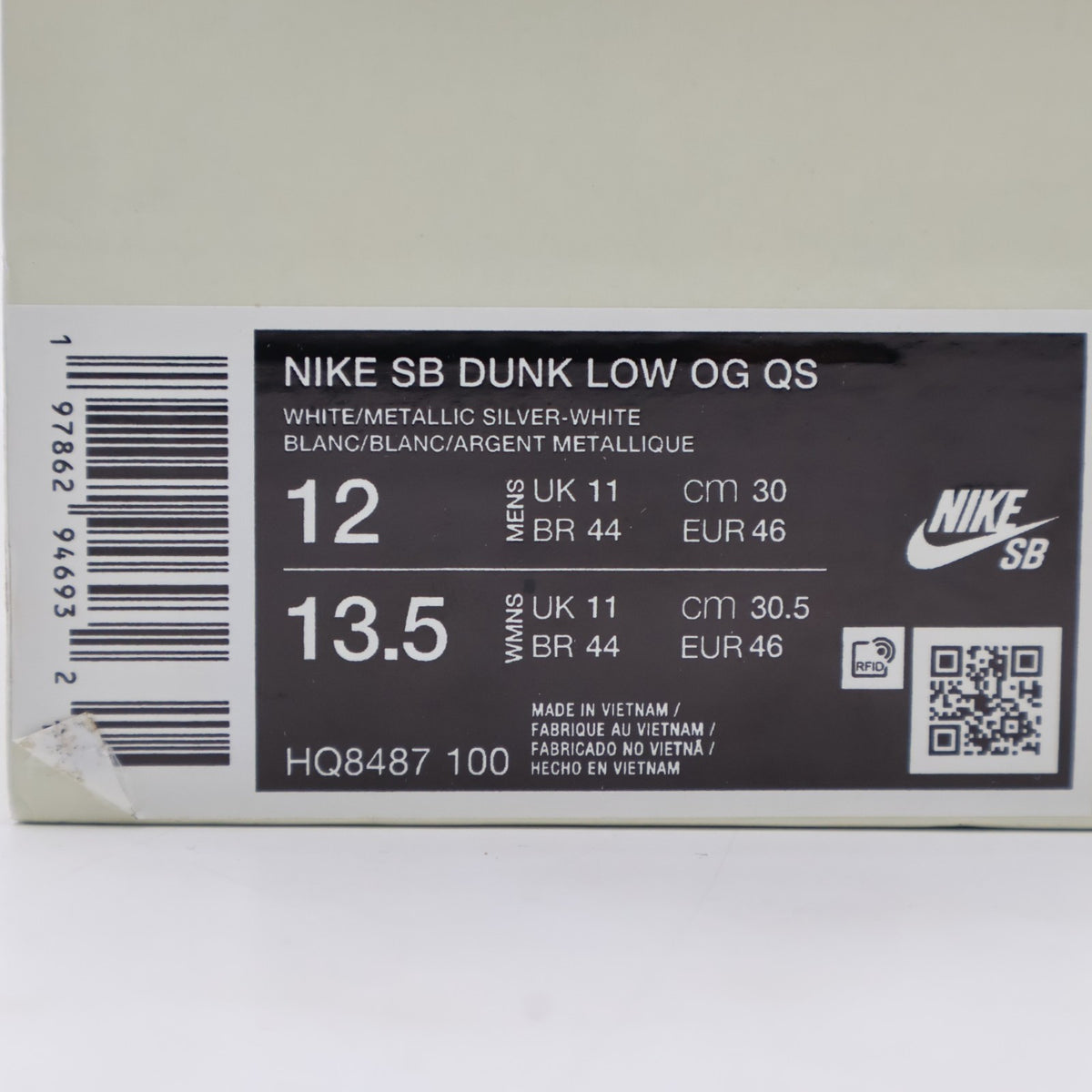 HQ8487-100 Supreme Nike SB Dunk Low White Metallic Silver (25FW Week2) (Men's)