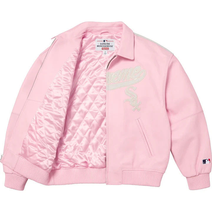 Supreme Chicago White Sox Leather Varsity Jacket Pink
