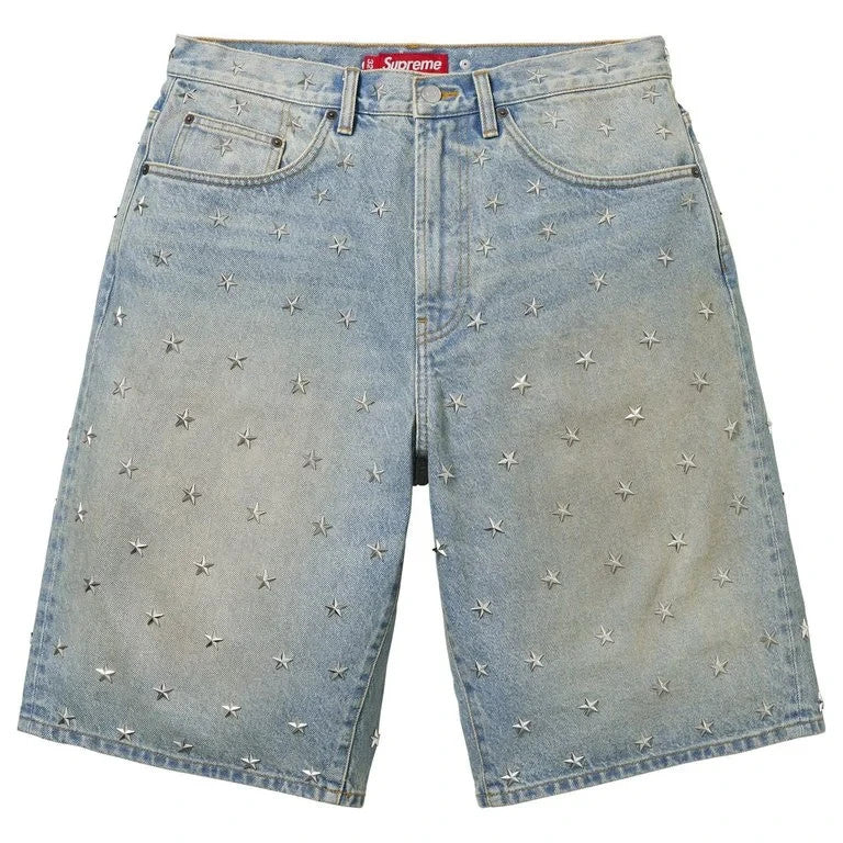Supreme Stars Studded Baggy Denim Short Washed Indigo