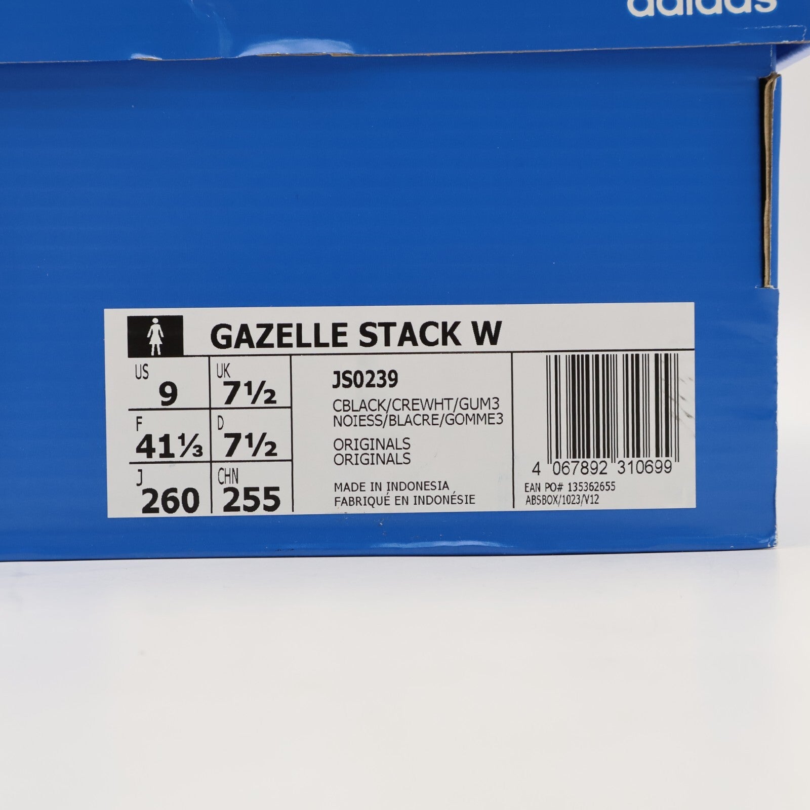 JS0239 adidas Originals Gazelle Stack Core Black Cream White Gum (Women's)