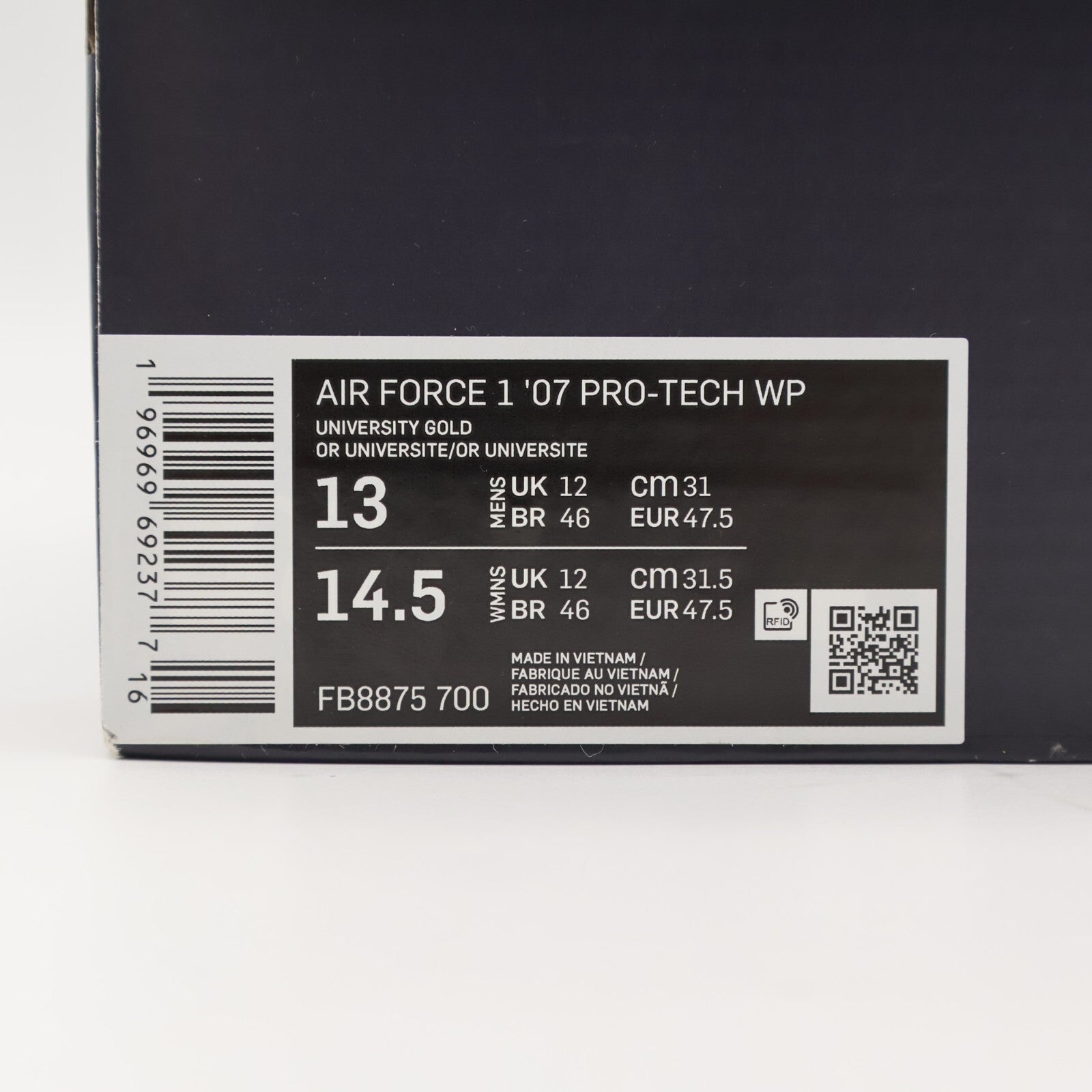 FB8875-700 Nike Air Force 1 '07 Pro-Tech WP University Gold (Men's)
