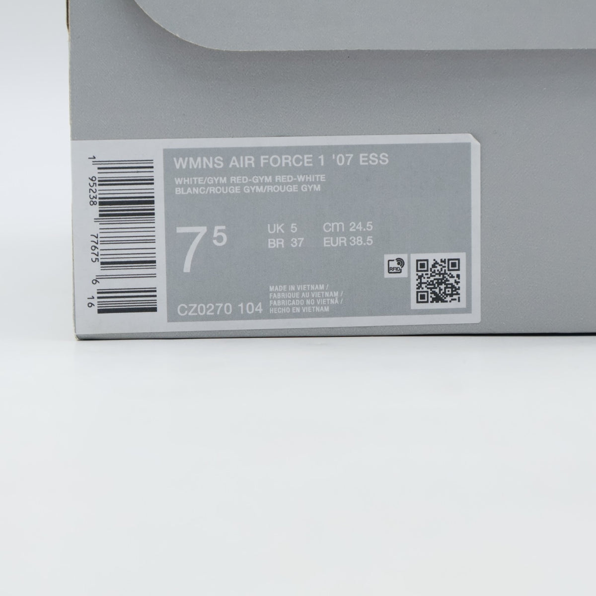 CZ0270-104 Nike Air Force 1 '07 Essential White Gym Red (Women's)