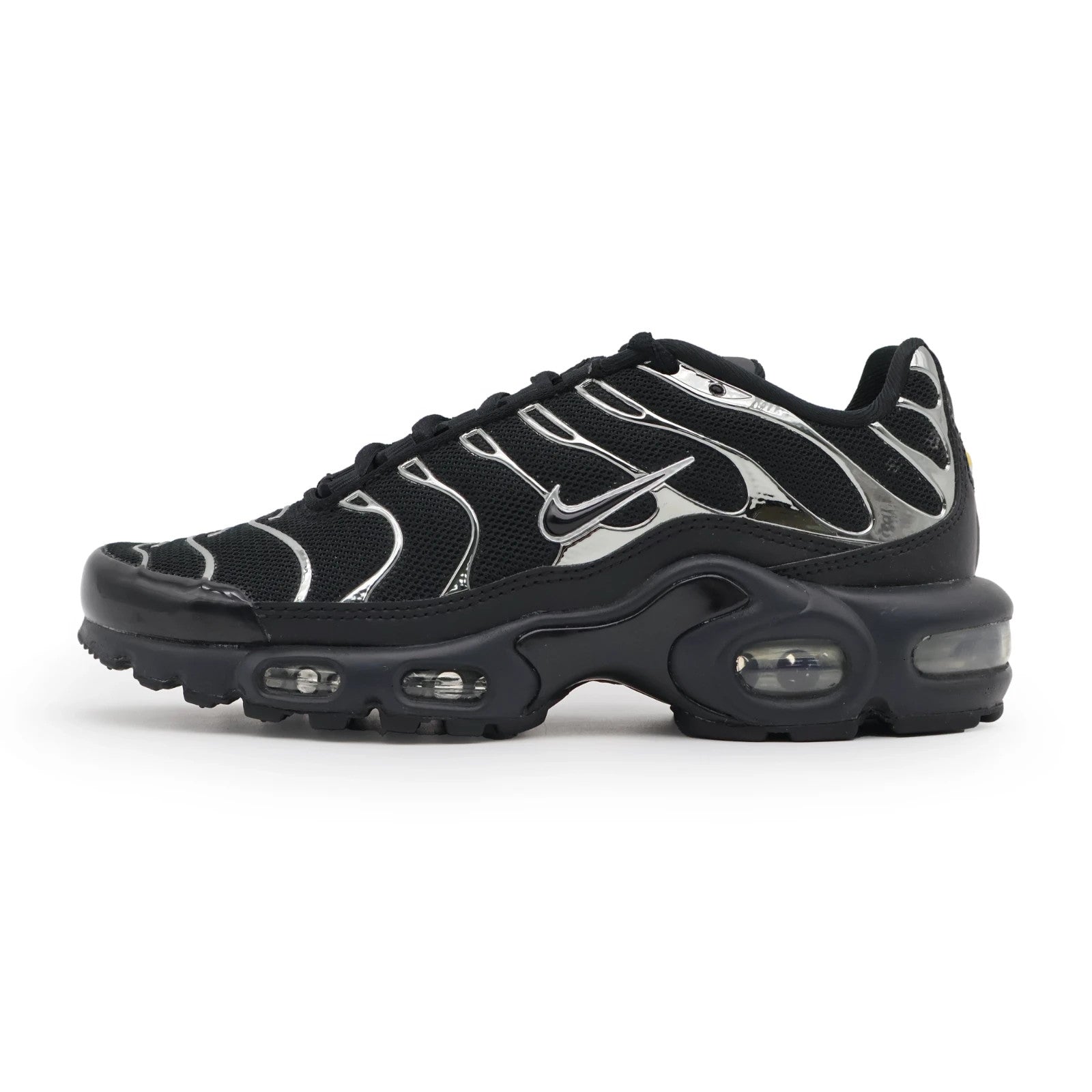 HJ9743-001 Nike Air Max Plus SE Black Metallic Silver Laser Crimson Off (Women's