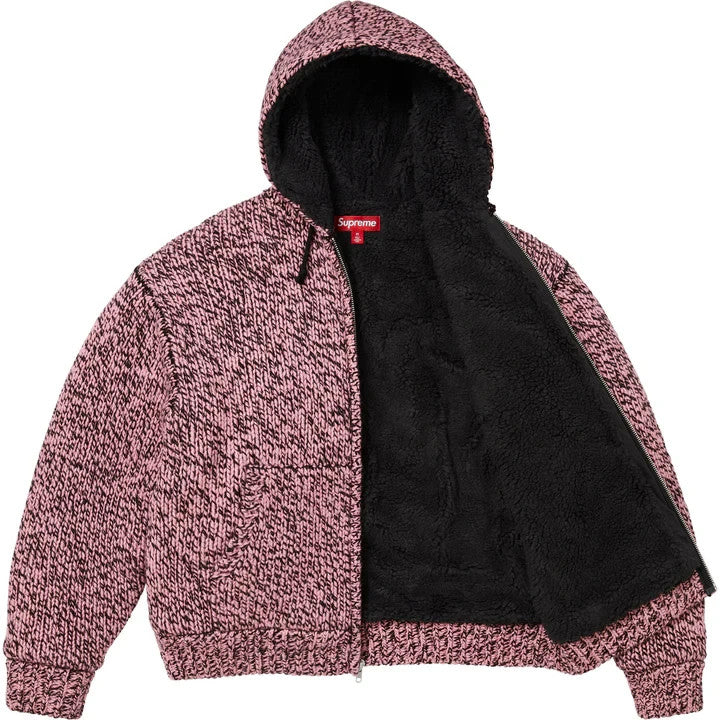 Supreme Faux Shearling Lined Zip Up Hooded Sweater Pink Melange