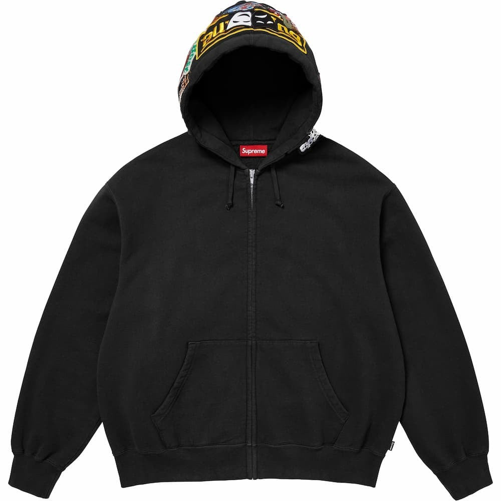 Supreme Patches Zip Up Hooded Sweatshirt Black