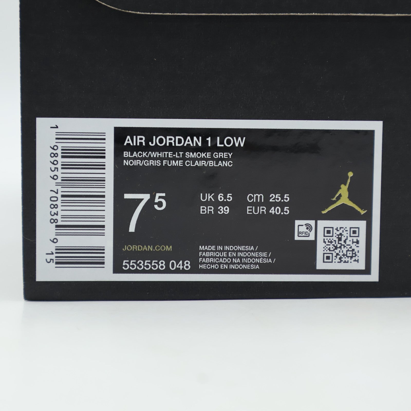 553558-048 Nike Air Jordan 1 Low "Black/Light Smoke Grey/White" (Men's)