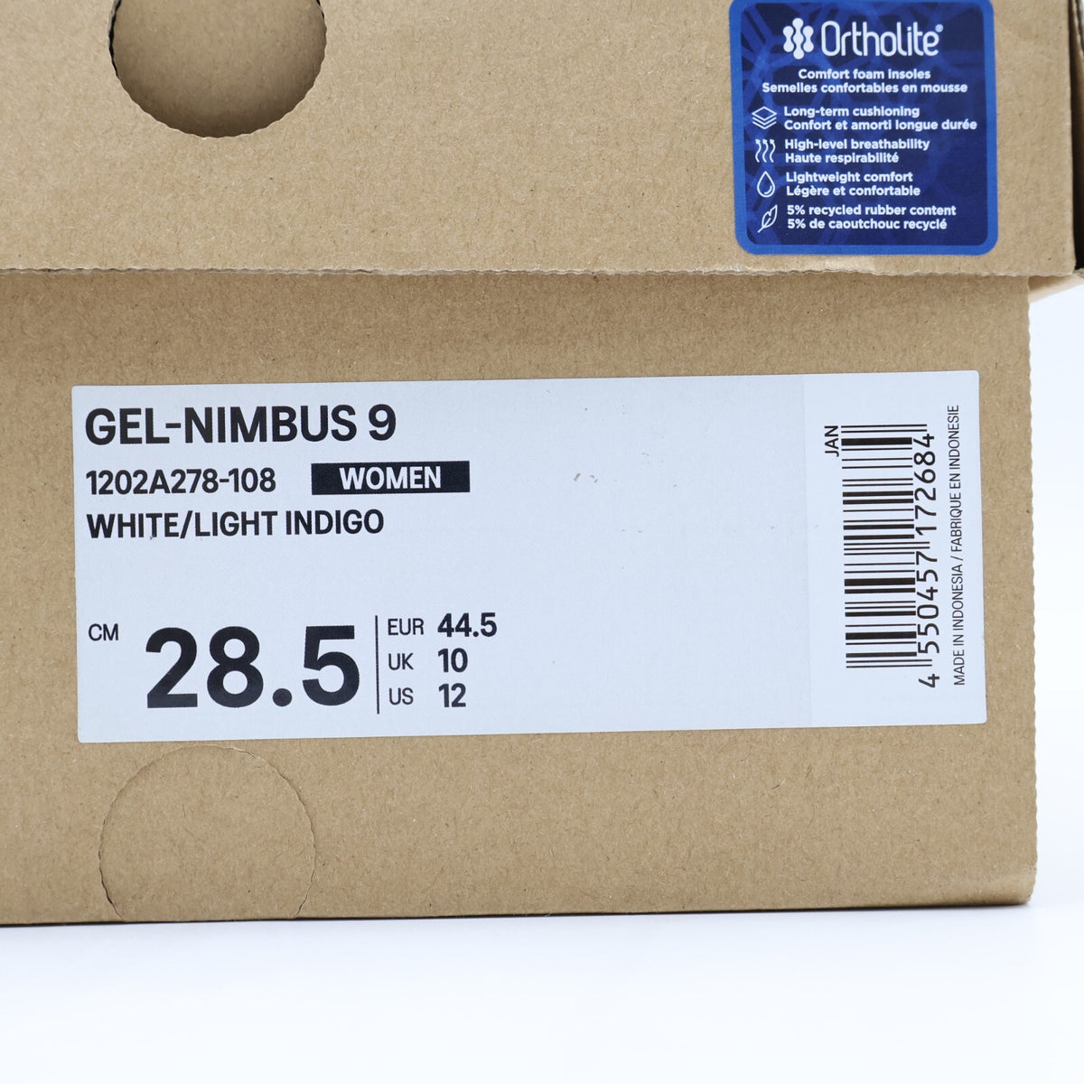 1202A278-108 Asics Gel-Nimbus 9 White Light Indigo (Women's)