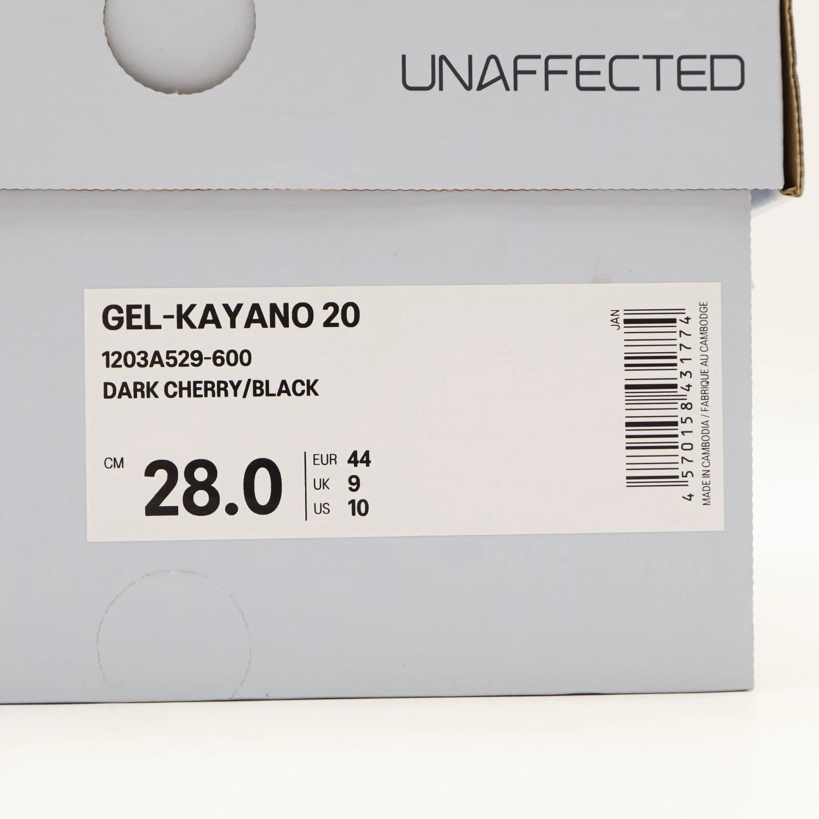 1203A529-600 UNAFFECTED Asics Gel-Kayano 20 Dark Cherry Black (Men's)