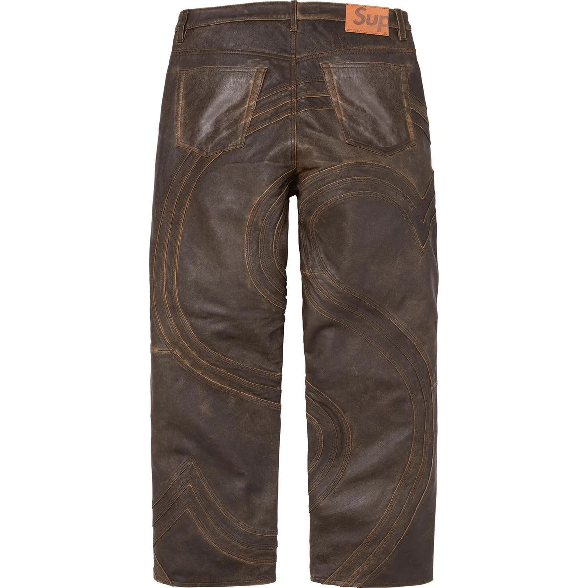 Supreme S Logo Leather Baggy 5-Pocket Jean Brown
