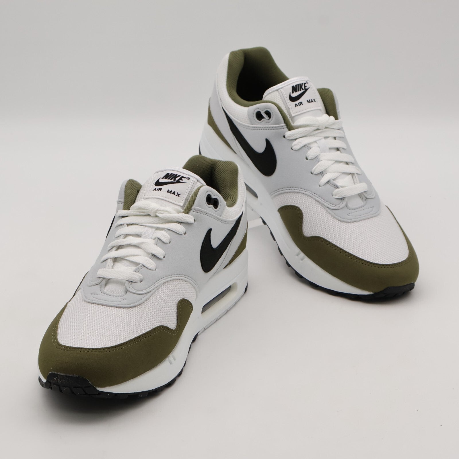 FD9082-102 Nike Air Max 1 White Black Pure Platinum Medium Olive (Men's)