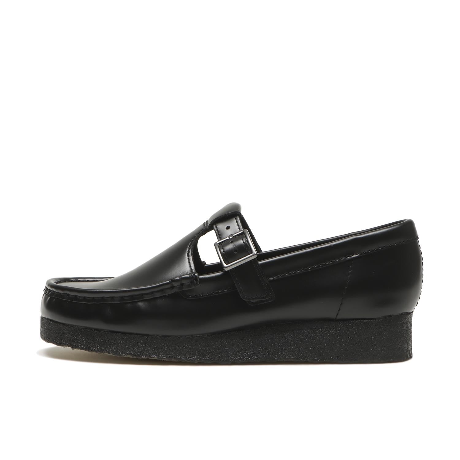 26183765 Clarks Wallabee T Bar Black High Shine Leather ( Men's )