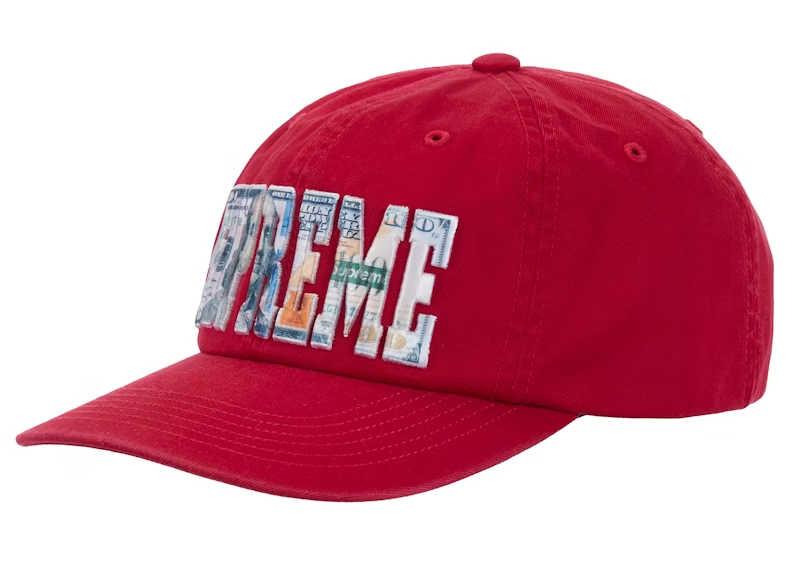 Supreme Embroidered Money Logo 6-panel Red