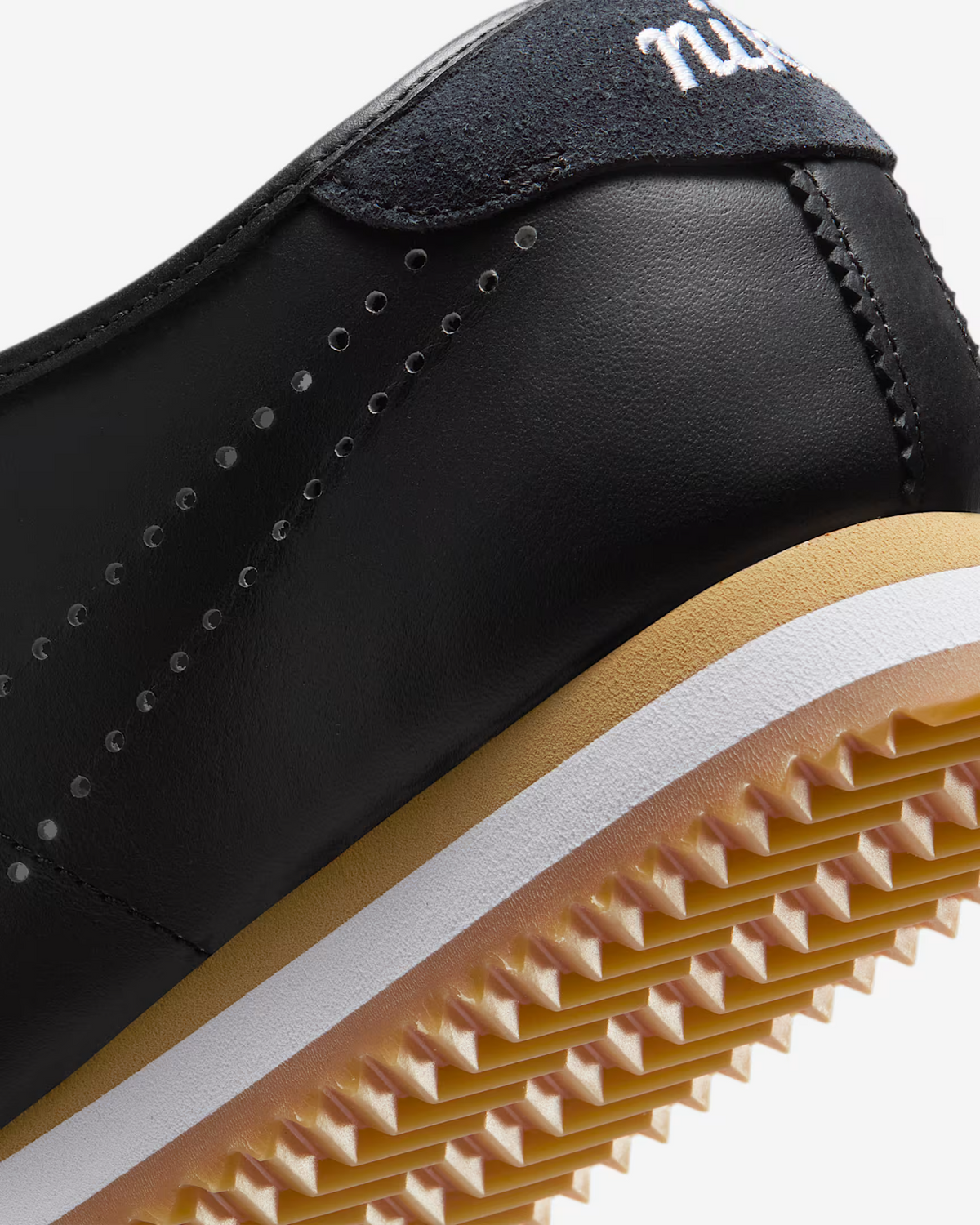 HQ1841-002 Nike Cortez Leather Black White Gum Perforated Swoosh (Women's)