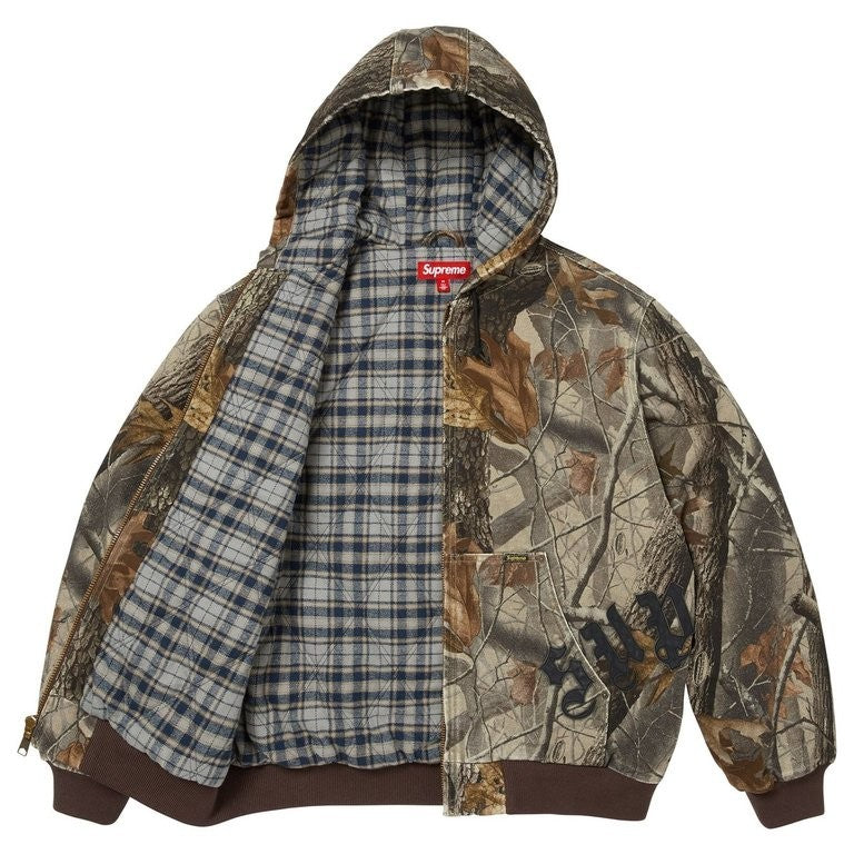Supreme Leather Applique Hooded Work Jacket Realtree Hardwoods Camo