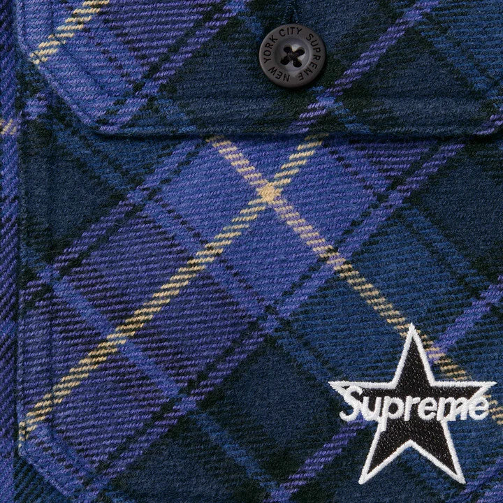 Supreme Thermal Lined Zip Up Flannel Shirt Blue