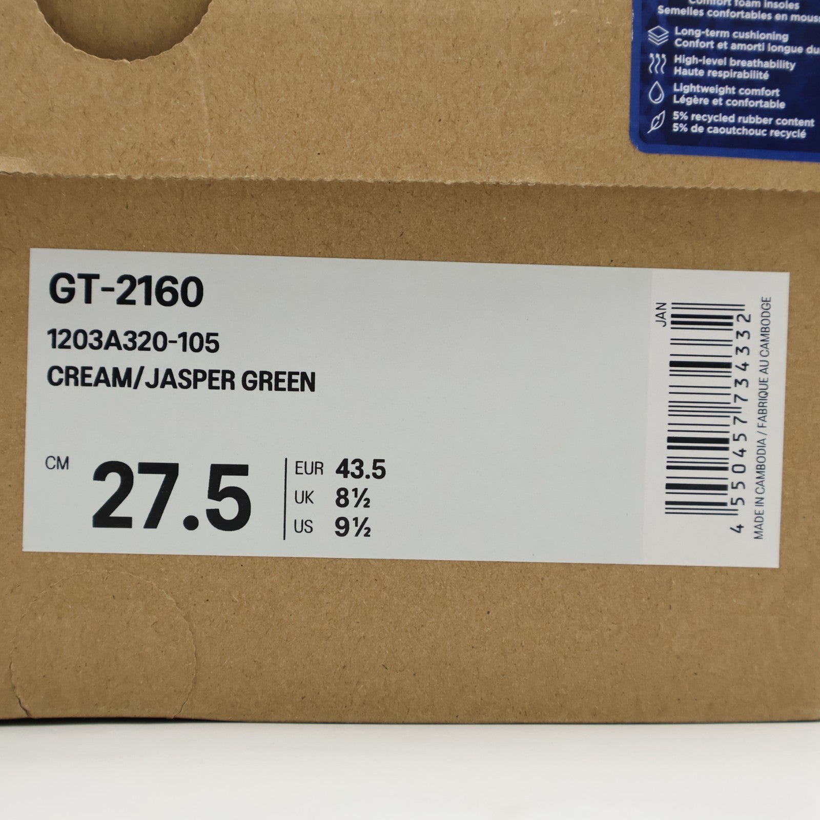 1203A320-105 Asics GT-2160 Cream Jasper Green (Men's)