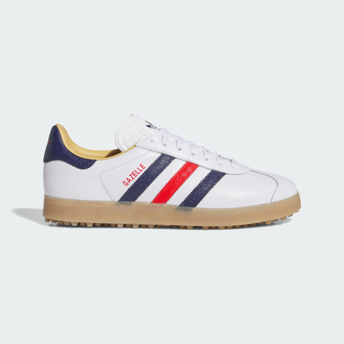 JP7705 adidas Gazelle Leather Spikeless Golf Cloud White/Dark Blue/Red (Men's)