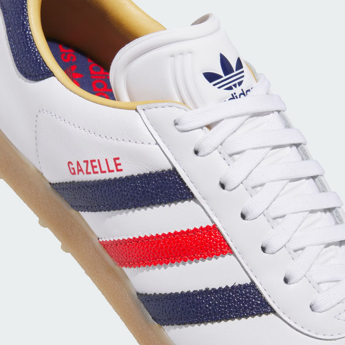 JP7705 adidas Gazelle Leather Spikeless Golf Cloud White/Dark Blue/Red (Men's)