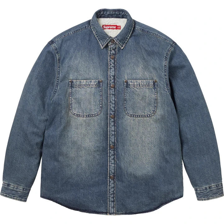 Supreme Shearling Lined Denim Work Shirt Washed Indigo