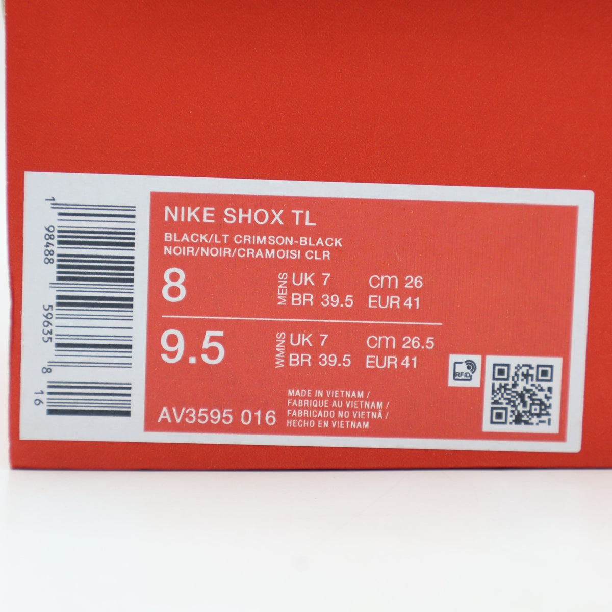 AV3595-016 Nike Shox TL Black Light Crimson (Men's)
