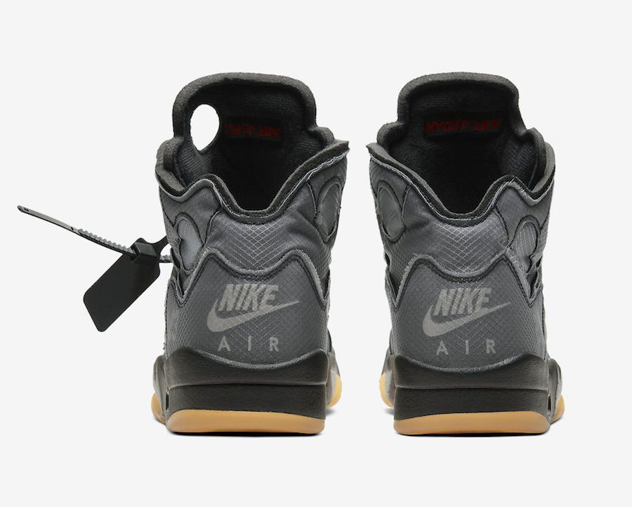CT8480-001 Off-White Ã Nike Air Jordan 5 Black Muslin Fire Red (Men's)