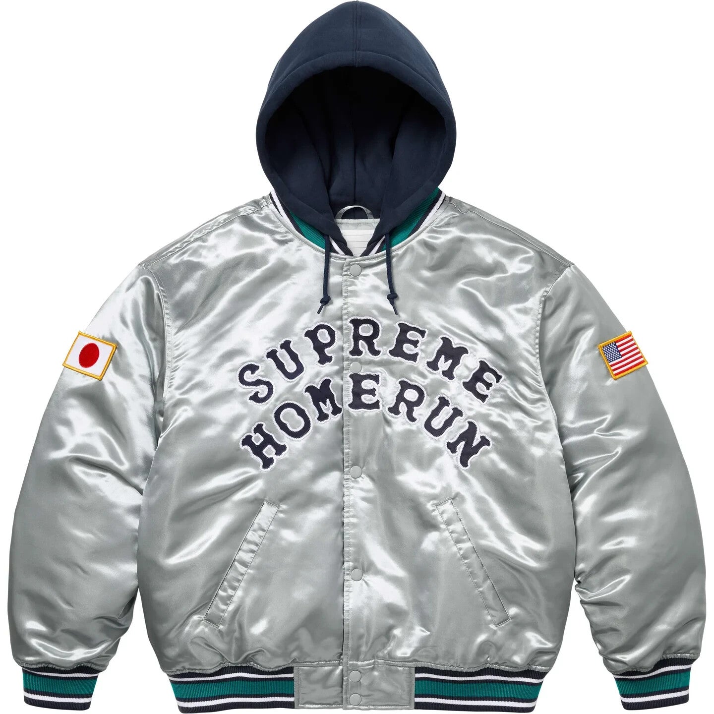 Supreme Homerun Satin Hooded Varsity Jacket Silver